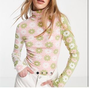 Neon Rose high neck top in mix retro floral